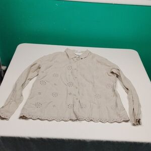 Outfit JPR Beige Eyelet Button-Up  Pure Linen Blouse Size Large